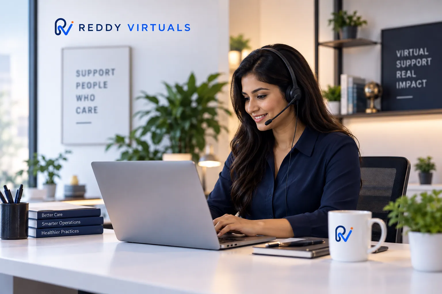 Healthcare virtual assistant at workstation supporting a US medical practice